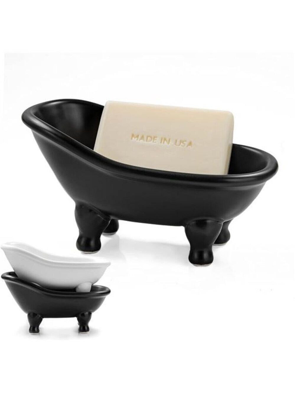 Black Ceramic Mini Bathtub Soap Dish Small Planter Makeup Organizer Holder